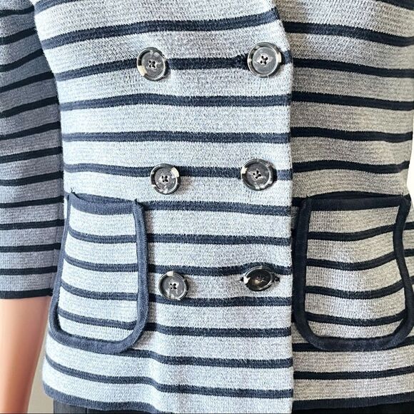 LOFT Gray/Blue Stripe Double Breasted Knit Jacket Sz SP - Picture 7 of 12